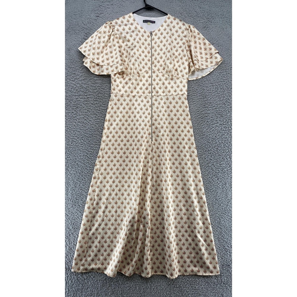 Alexa Chung Dress Womens 8 Babydoll Floral Prairie Satin Flutter‎ Sleeve Midi
